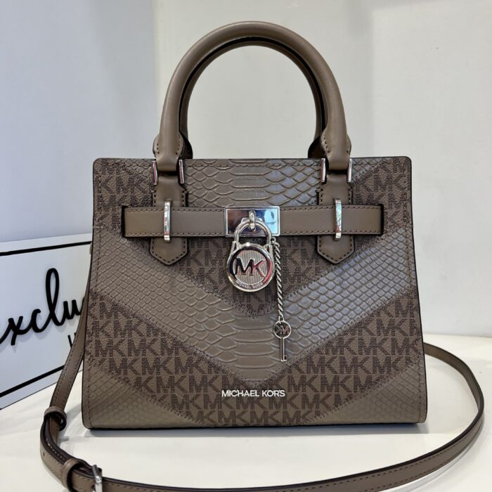 Michael Kors Hamilton Small Signature Logo and Snake Embossed Satchel in Dusk Multi