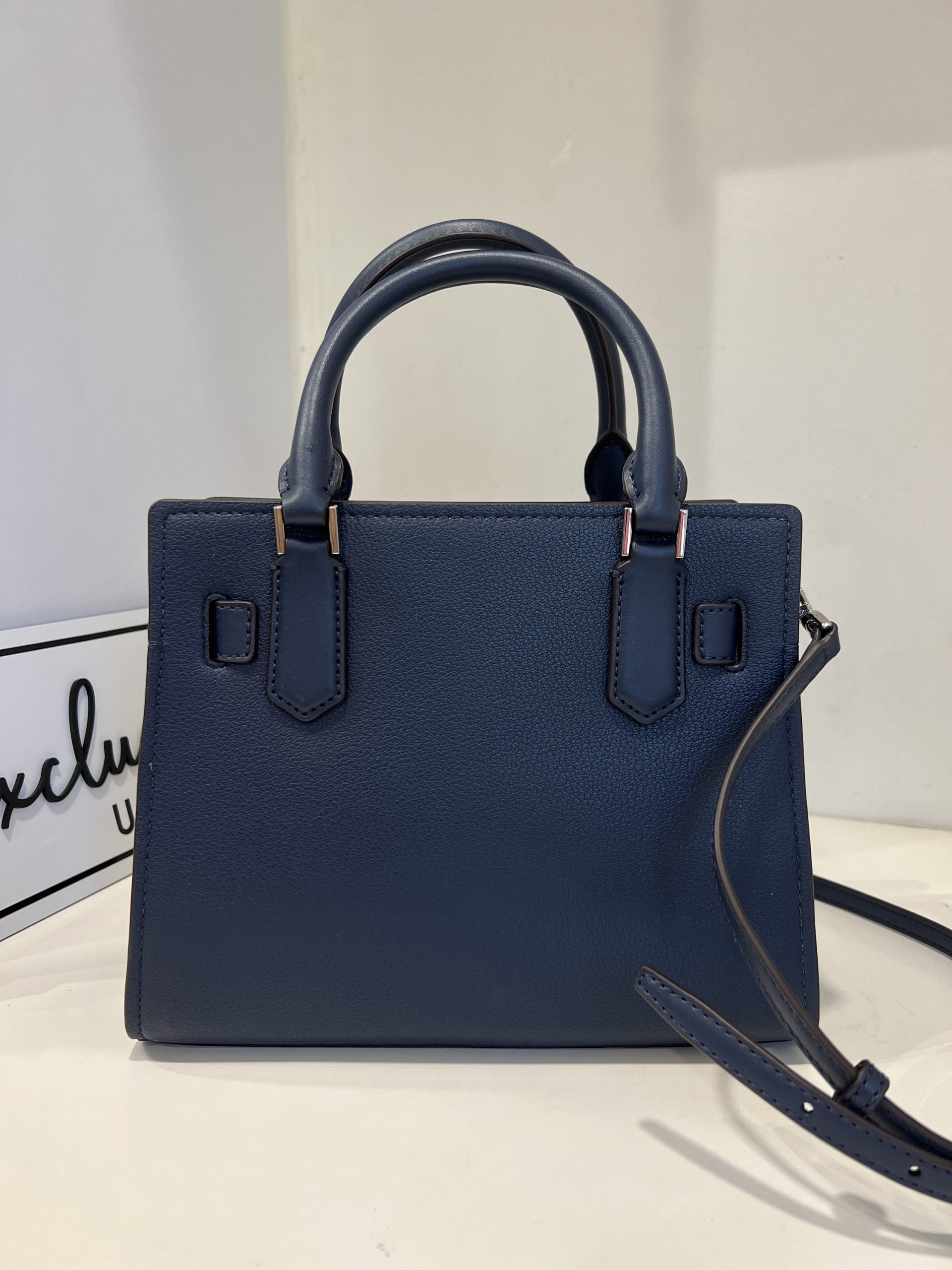 Michael Kors Hamilton Small Signature Logo and Snake Embossed Satchel in Navy Multi - Image 4