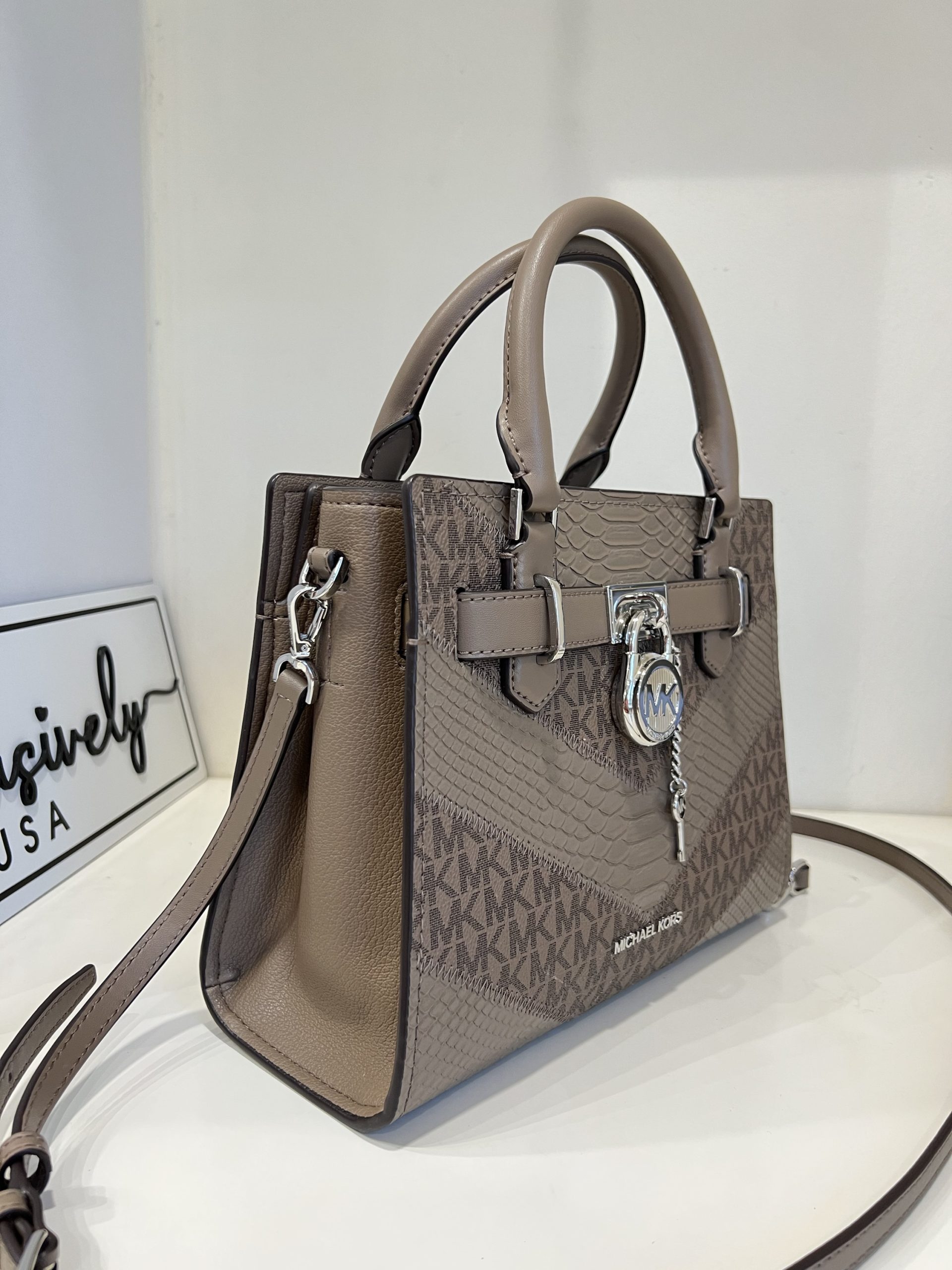 Michael Kors Hamilton Small Signature Logo and Snake Embossed Satchel in Dusk Multi - Image 2