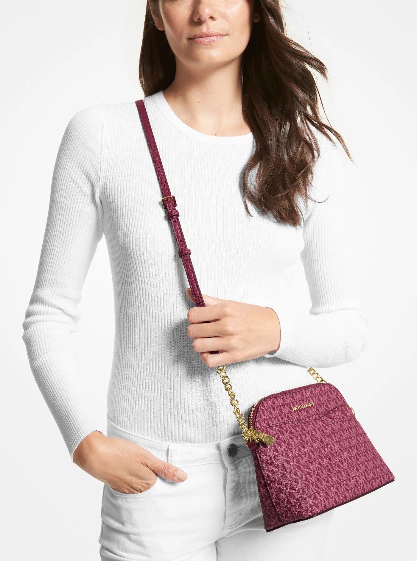Michael Kors Jet Set Travel Medium Dome Crossbody in Signature Red Multi - Image 5