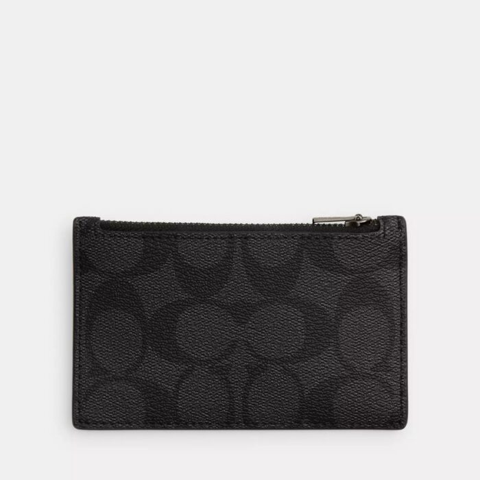 Coach Zip Card Case In Colorblock Signature Charcoal/ Light Saddle Chalk