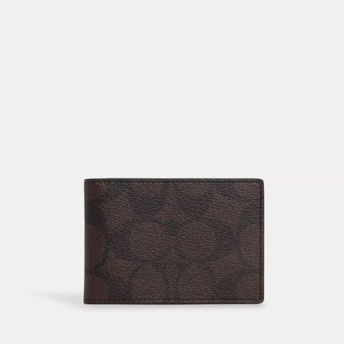 Coach Compact Billfold Wallet In Signature Mahogany/Black