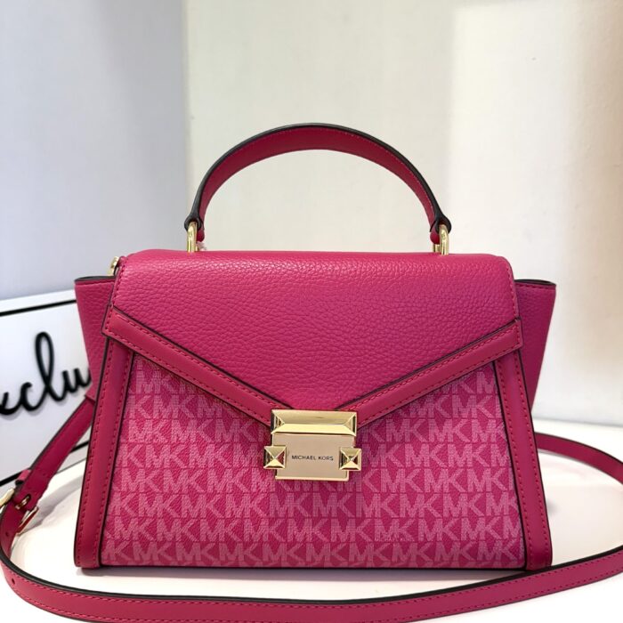 Michael Kors Whitney Medium Flap Top Handle Satchel in Signature Electric Pink