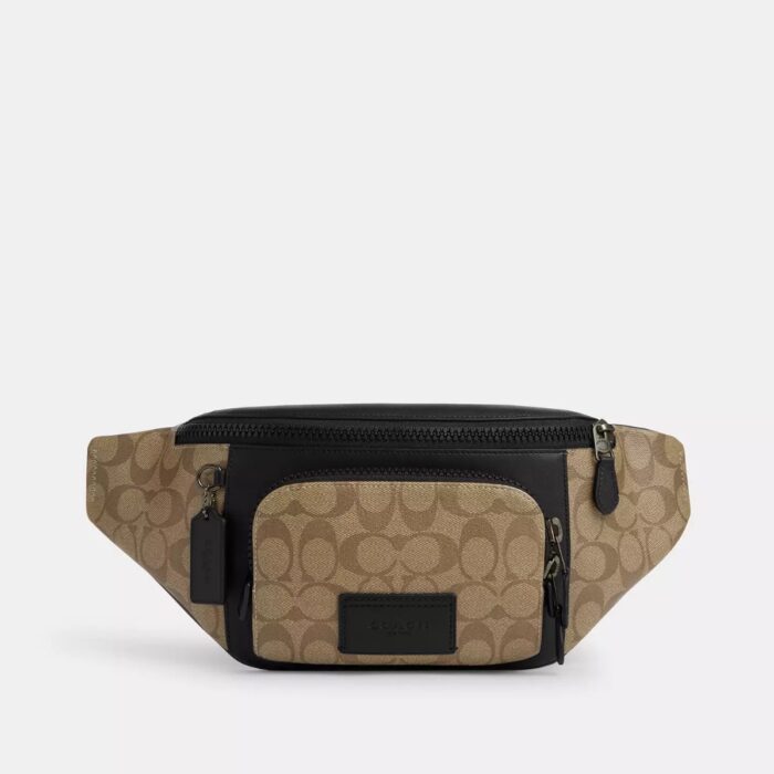 Coach Track Belt Bag In Signature Canvas in Khaki Black