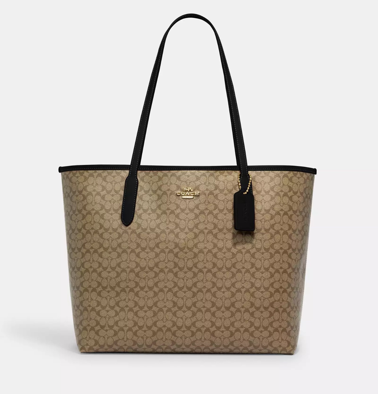 Coach City Tote Bag In Micro Signature Canvas Khaki Black Exclusively USA