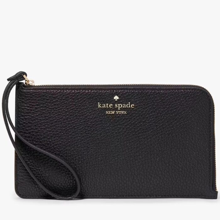 Kate Spade Lucy Medium L Zip Wristlet in Pebbled Leather Black