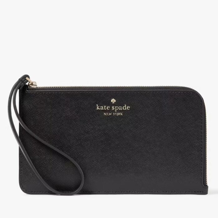 Kate Spade Lucy Medium L-Zip Wristlet in Saffiano Leather Black