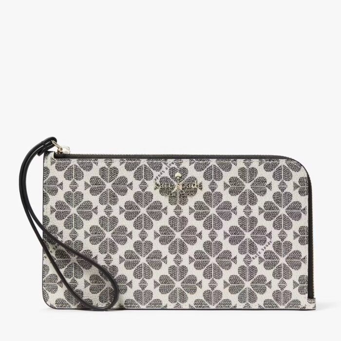 Kate Spade Lucy Spade Flower Medium L-zip Wristlet in Black