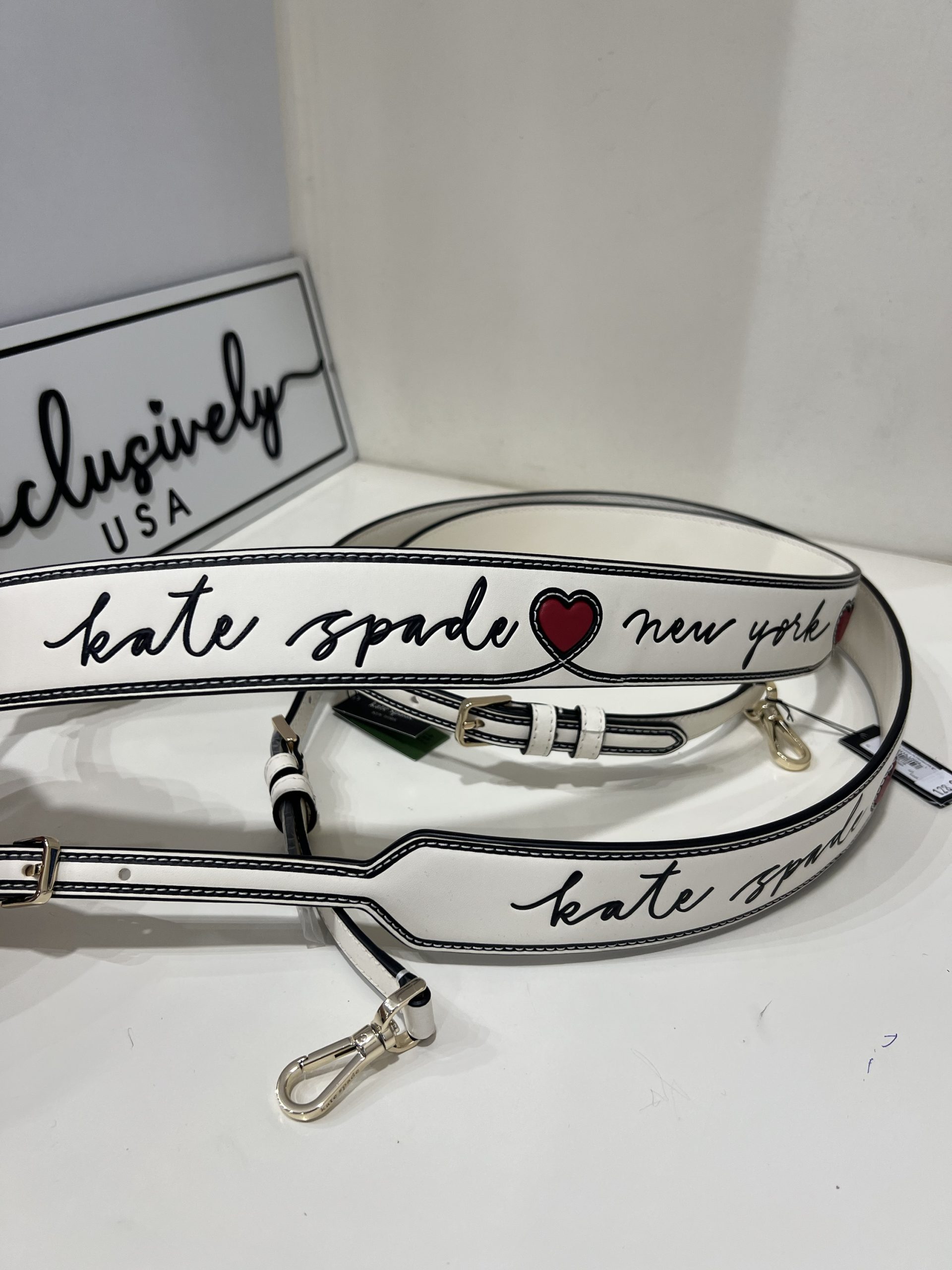Kate Spade Script Logo Leather Bag Strap in Meringue - Image 2