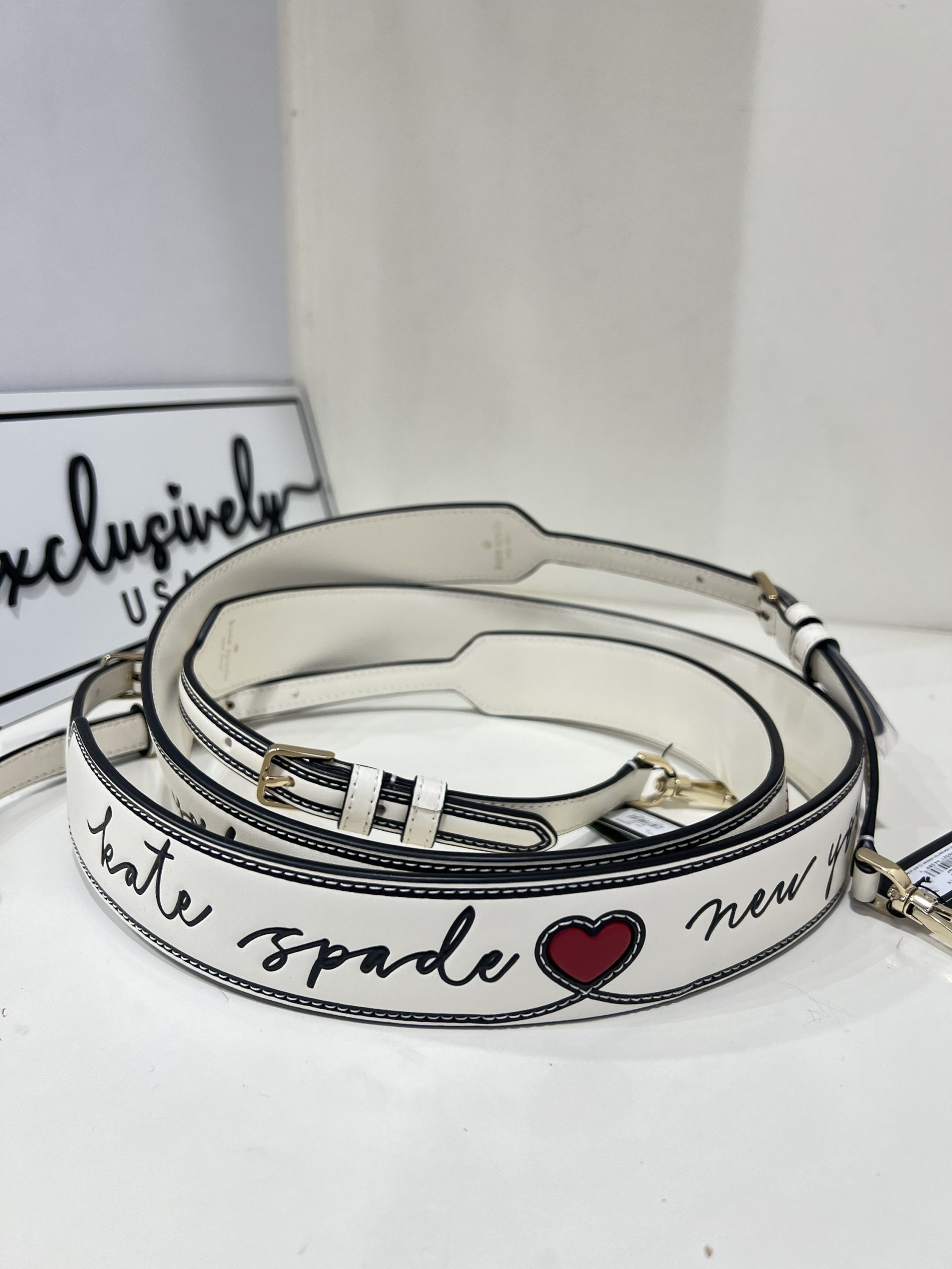 Kate Spade Script Logo Leather Bag Strap in Meringue - Image 3