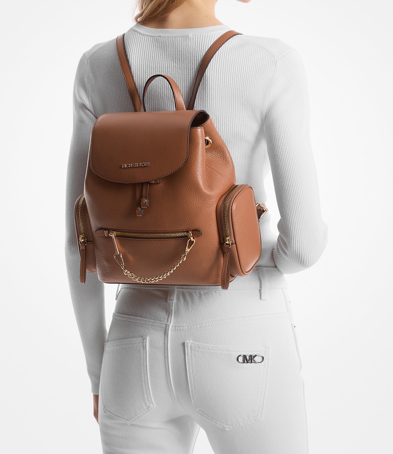 Michael Kors Jet Set Medium Pebbled Leather Backpack in Luggage - Image 4