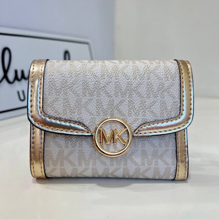 Michael Kors Leida Medium Bifold Wallet in Signature Pale Gold