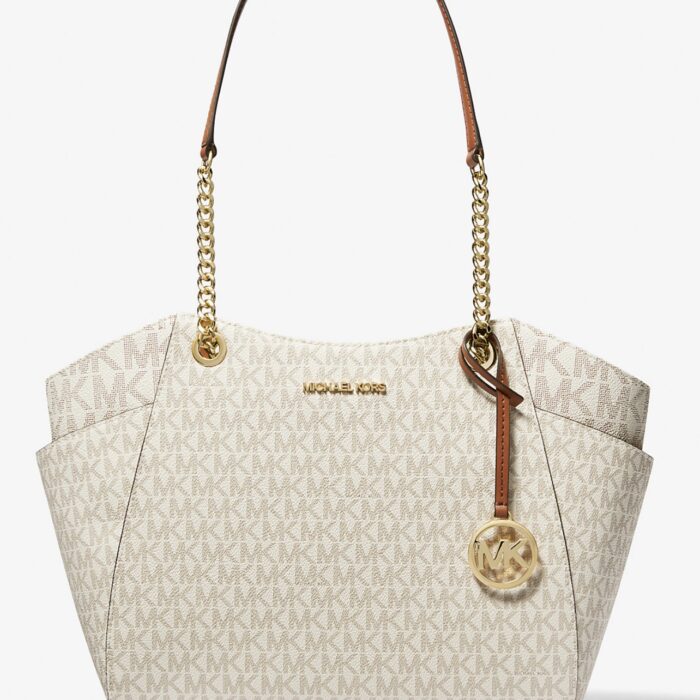 Michael Kors Jet Set Large Shoulder Chain Tote Bag in Signature Vanilla