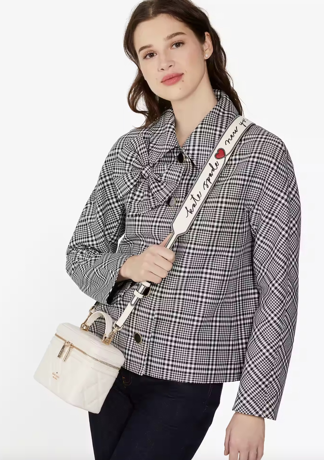 Kate Spade Script Logo Leather Bag Strap in Meringue - Image 4