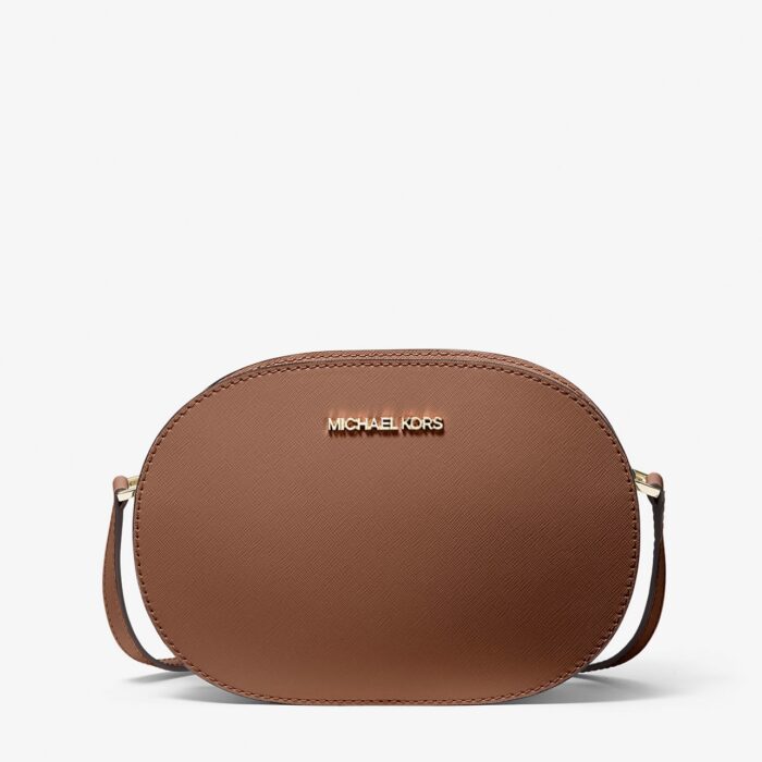 Michael Kors Jet Set Travel Medium Oval Leather Crossbody Bag in Luggage