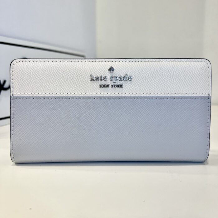 Kate Spade Madison Colorblock Large Slim Bifold Wallet in Platinum Grey Multi