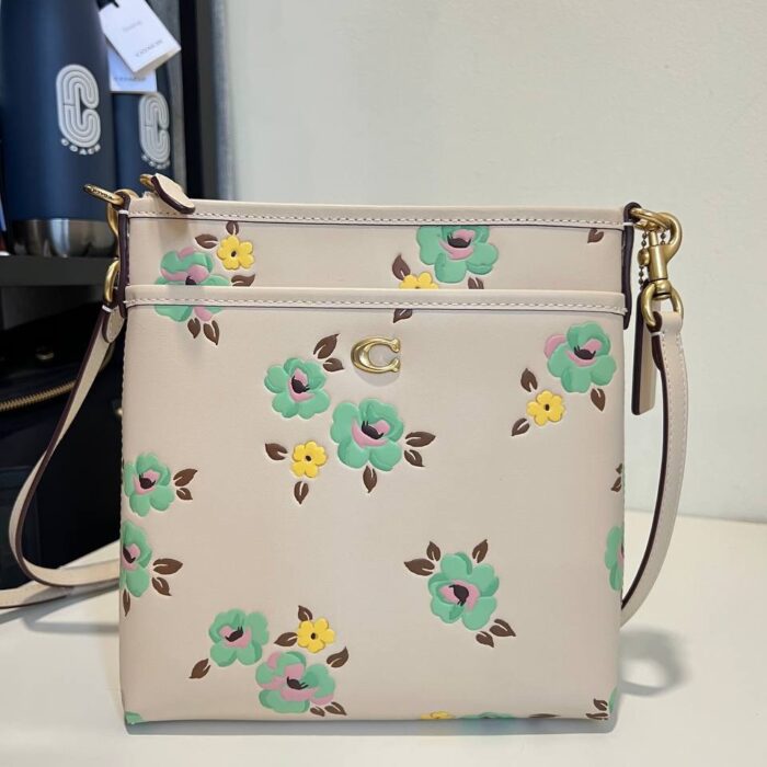 Coach Kitt Messenger Crossbody With Floral Print Ivory Multi (Retail Collection)