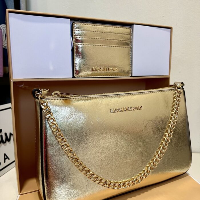 Michael Kors Giftables Boxed Items Jet Set Travel Medium Pouchette with Card Holder in Pale Gold