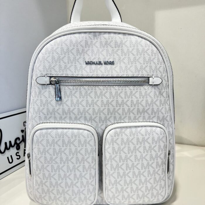 Michael Kors Jet Set Item Medium Pocket Backpack in Signature Optic White
