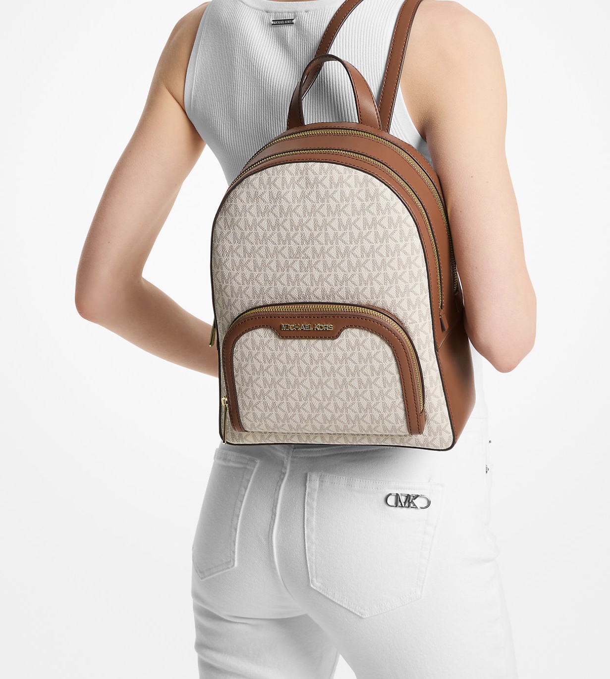 Michael Kors Jaycee Medium Backpack in Signature Vanilla - Image 4