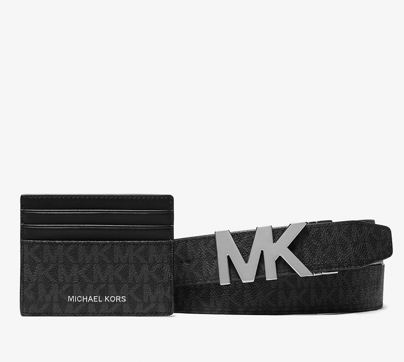 Michael Kors Signature Logo Card Case and Belt Gift Set in Black