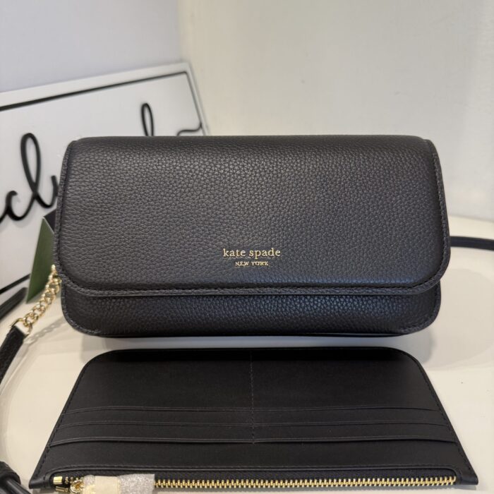 Kate Spade Ava Flap Chain Wallet Crossbody in Black (Retail)