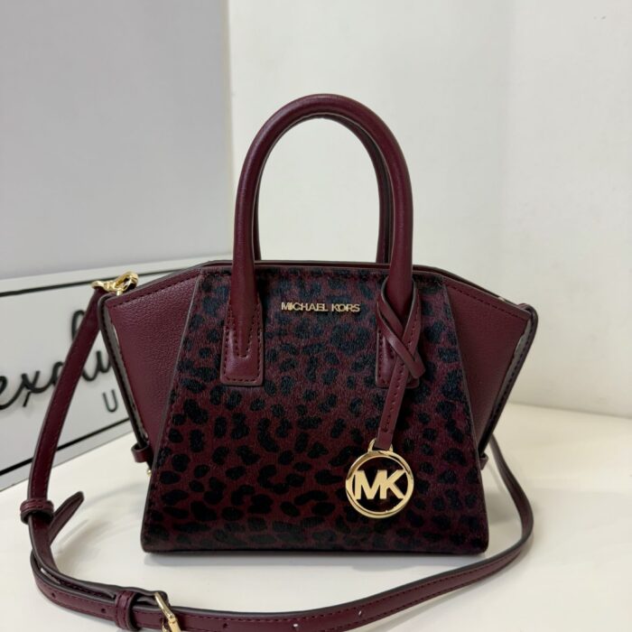 Michael Kors Avril XS Cheetah Print Calf Hair and Leather Satchel in Oxblood Multi