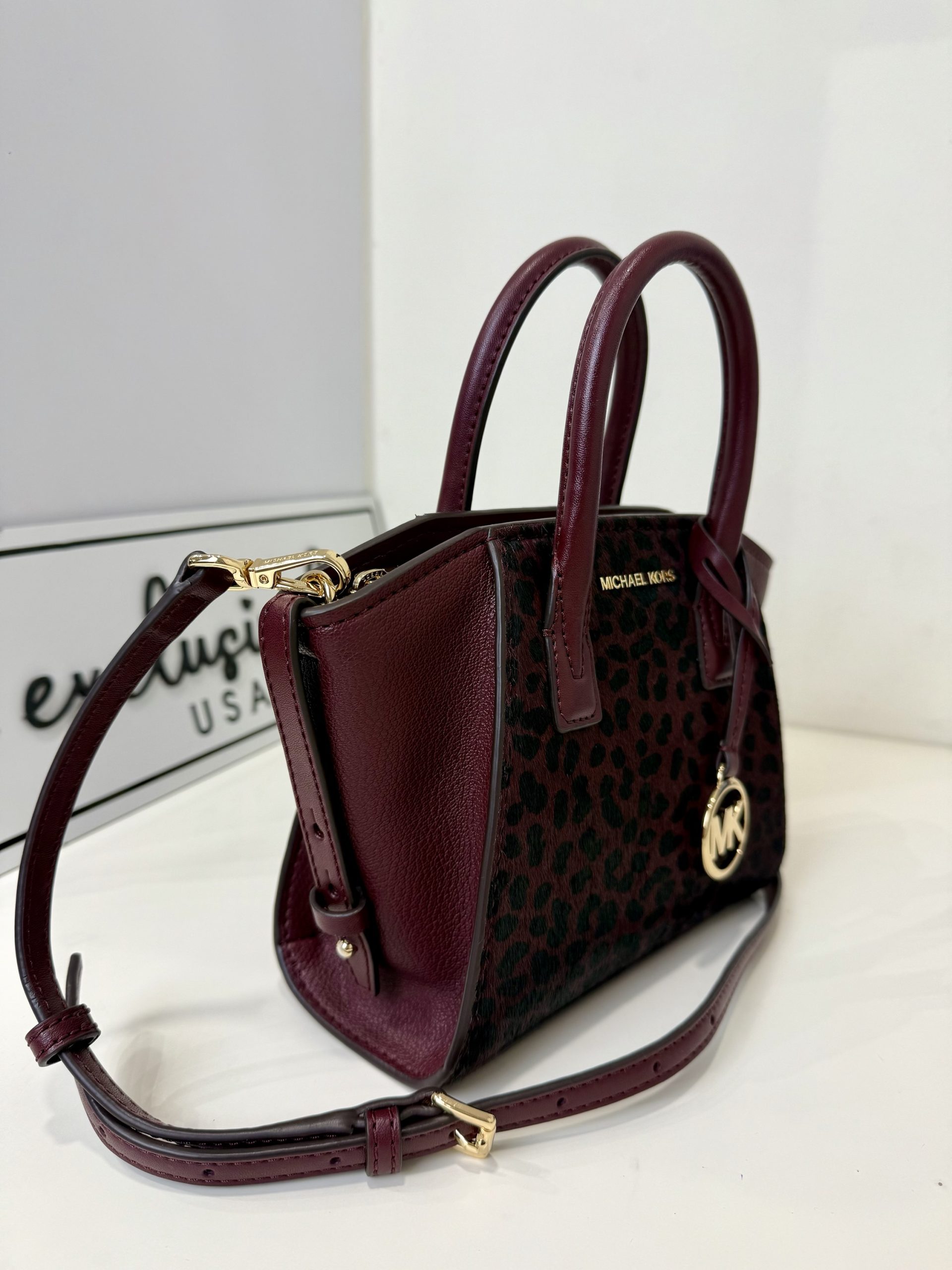 Michael Kors Avril XS Cheetah Print Calf Hair and Leather Satchel in Oxblood Multi - Image 2