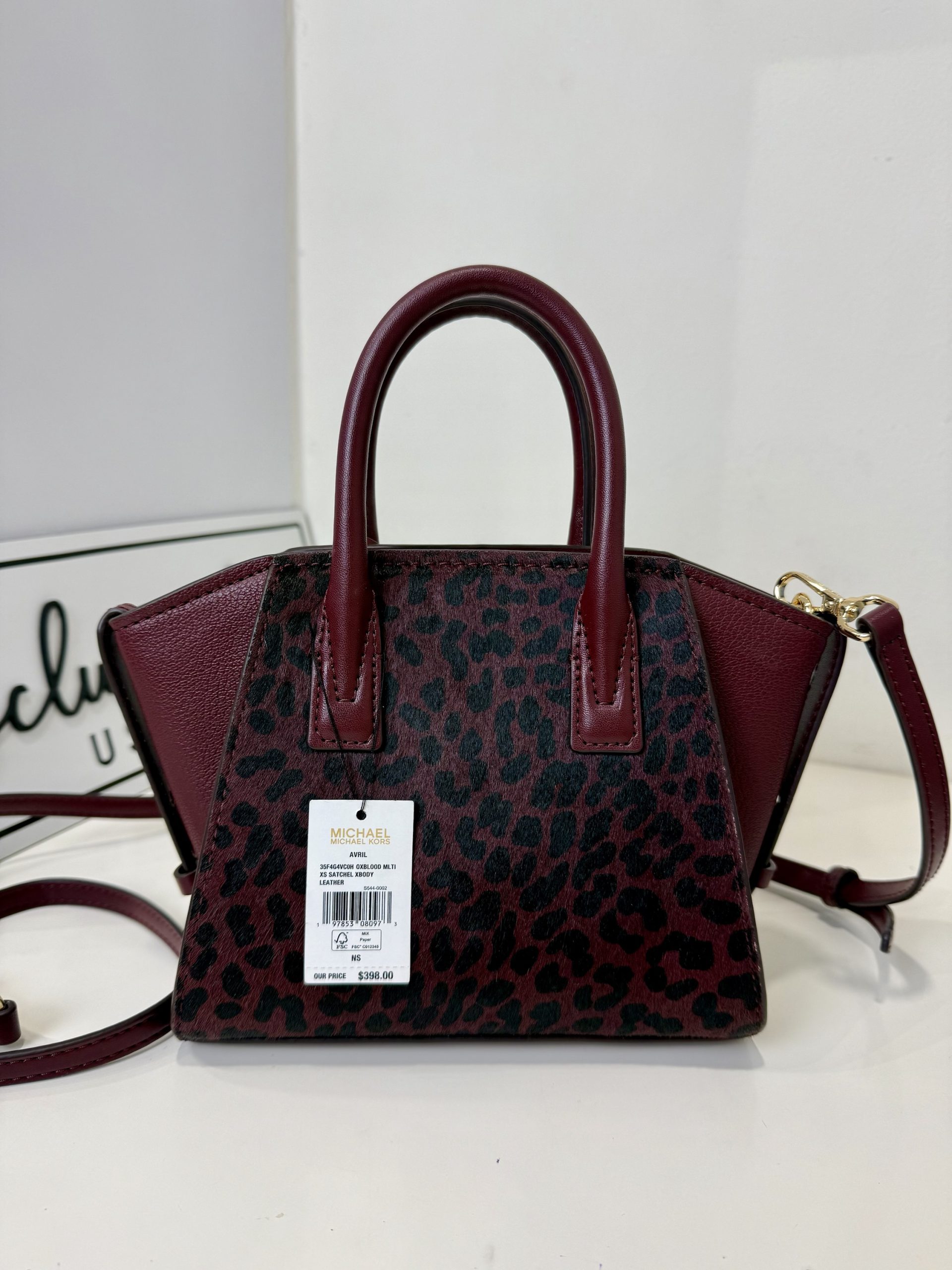 Michael Kors Avril XS Cheetah Print Calf Hair and Leather Satchel in Oxblood Multi - Image 4
