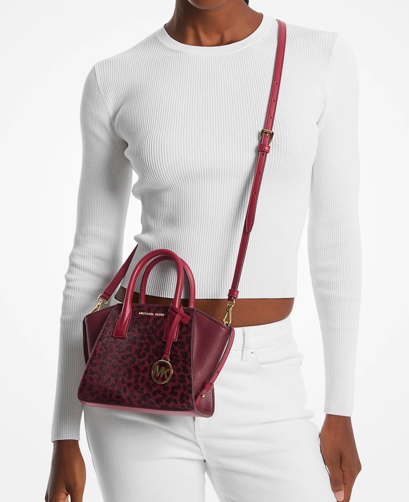 Michael Kors Avril XS Cheetah Print Calf Hair and Leather Satchel in Oxblood Multi - Image 5