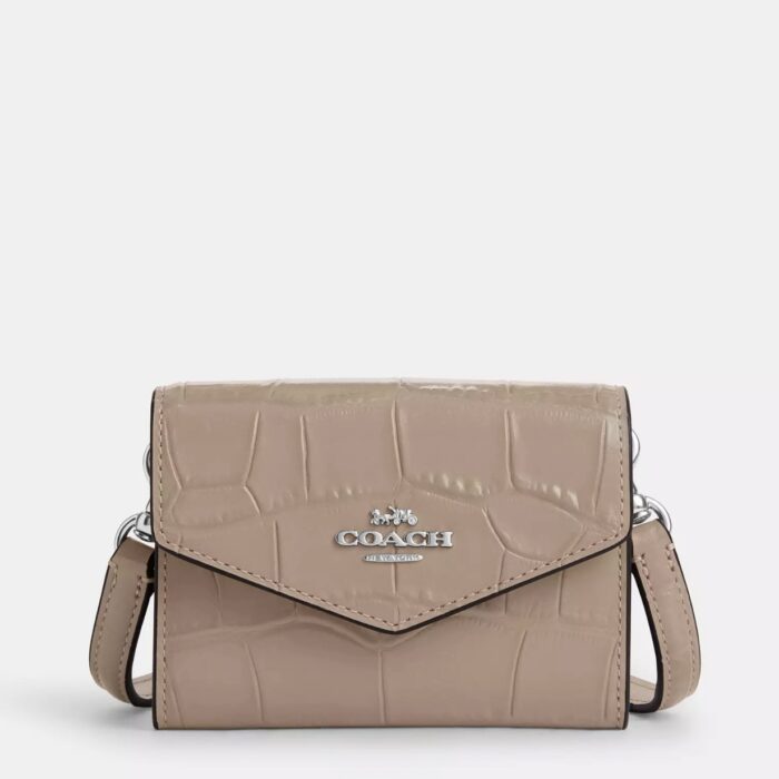 Coach Mini Envelope Wallet With Strap with Croc Embossed in Stone