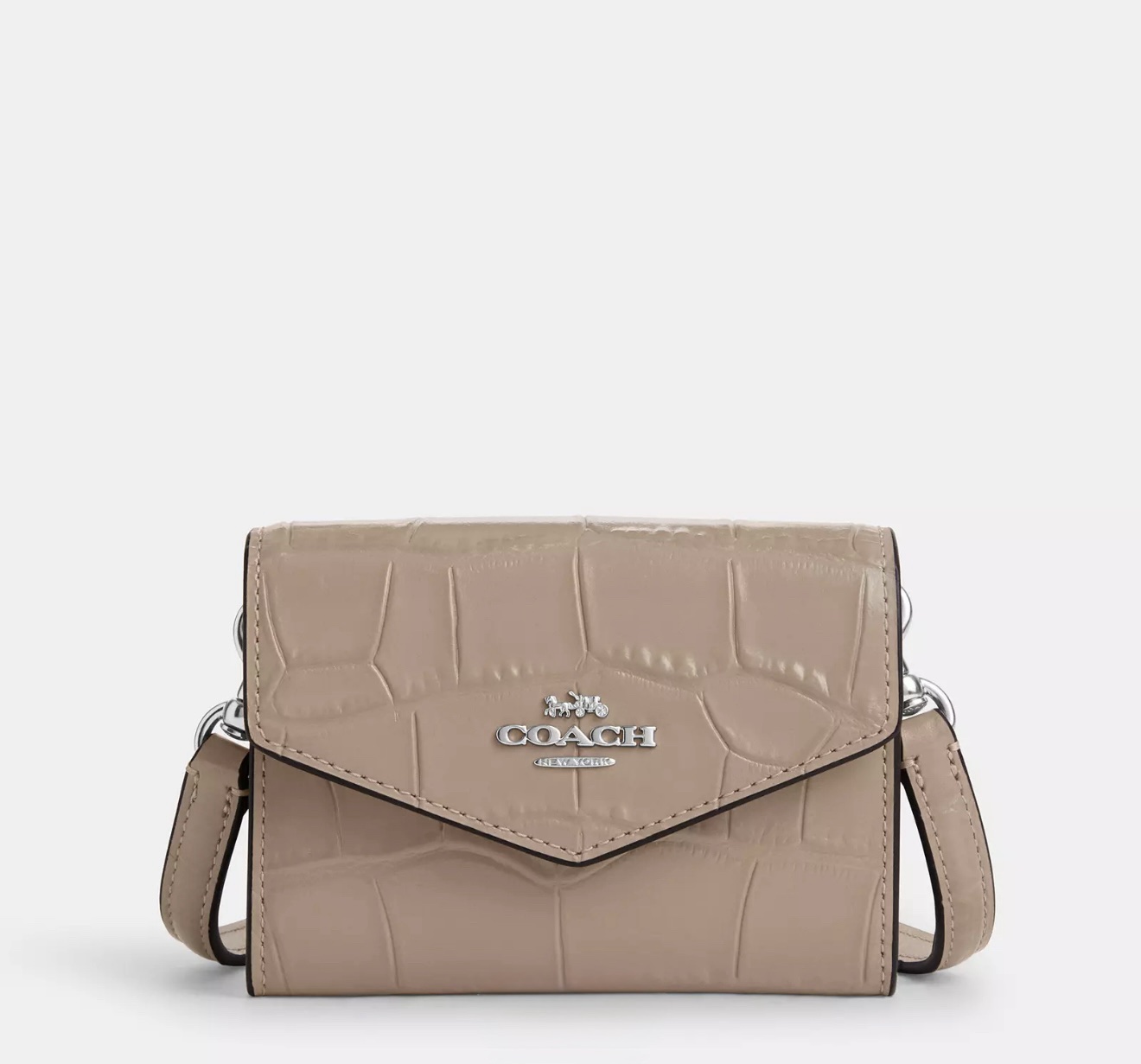 Coach Mini Envelope Wallet With Strap with Croc Embossed in Stone