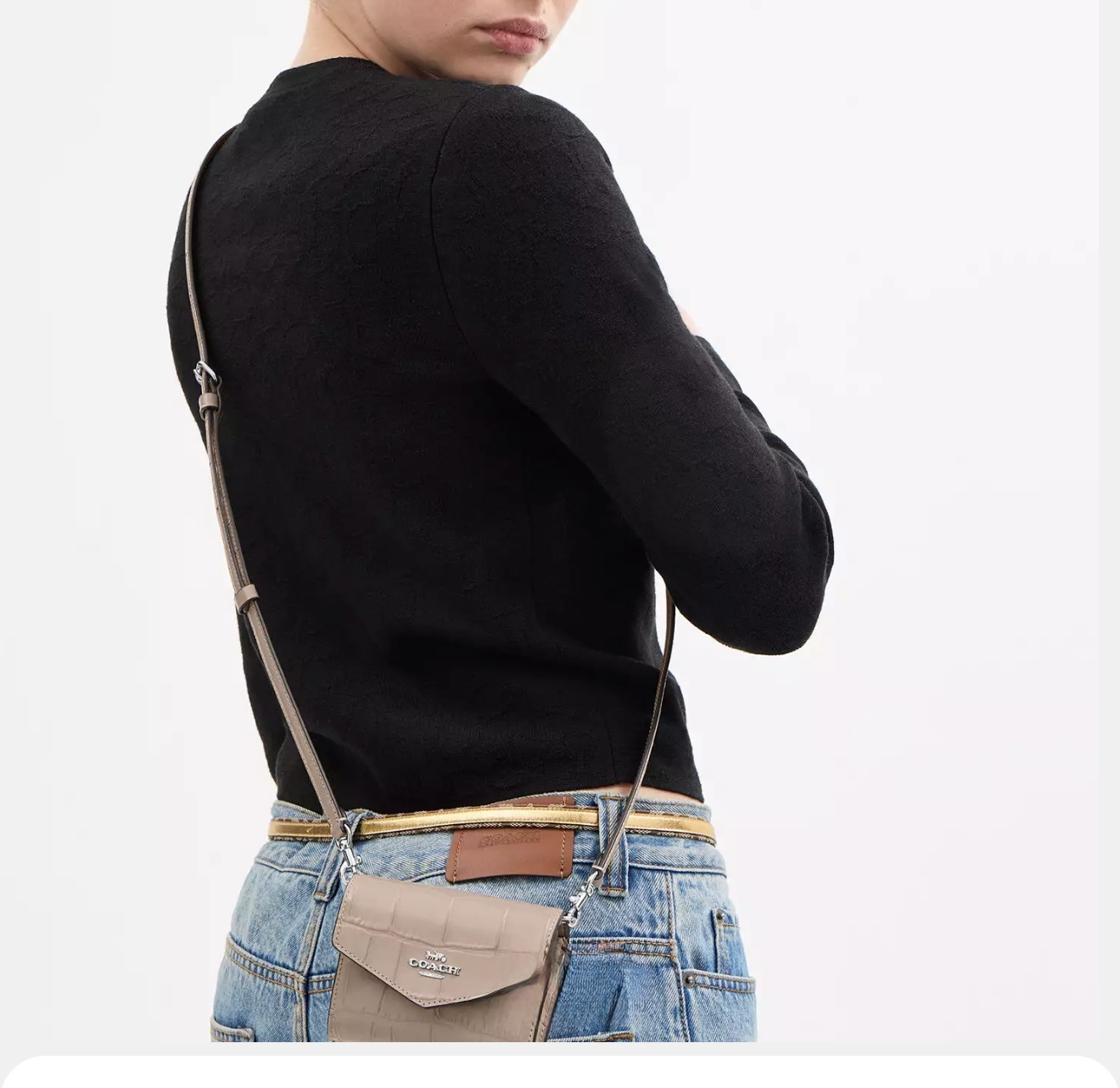 Coach Mini Envelope Wallet With Strap with Croc Embossed in Stone - Image 4