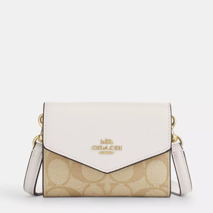 Coach Mini Envelope Wallet With Strap in Signature Light Khaki Chalk
