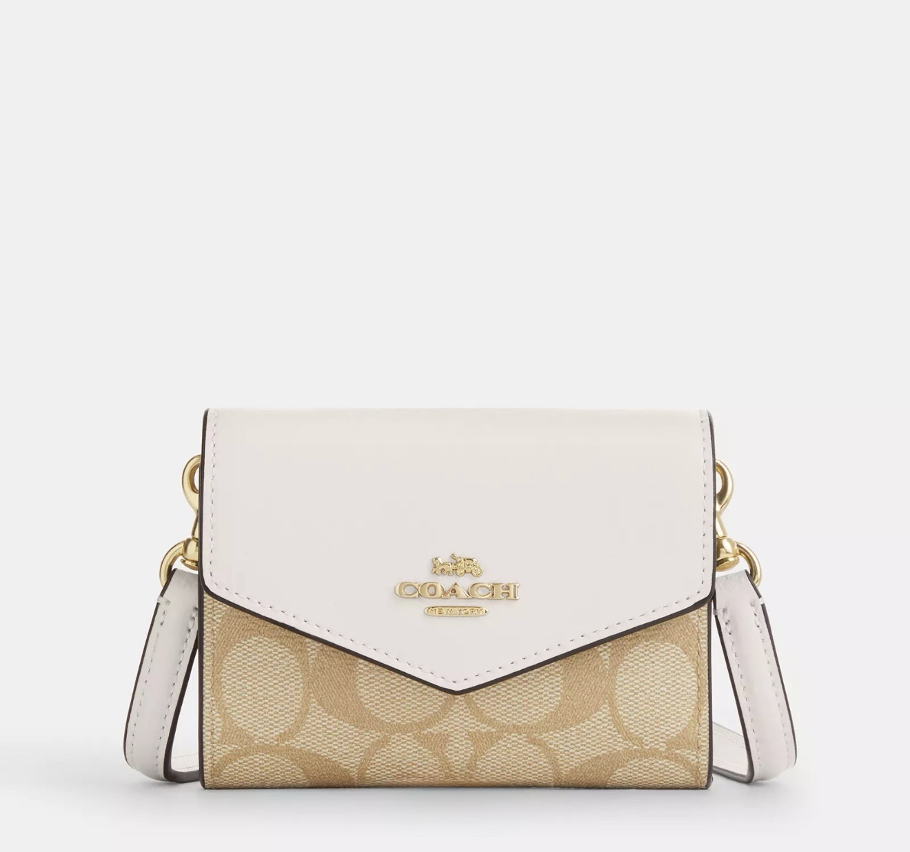 Coach Mini Envelope Wallet With Strap in Signature Light Khaki Chalk