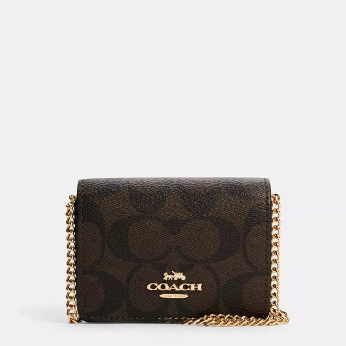 Coach Mini Wallet On A Chain in Signature Walnut Black