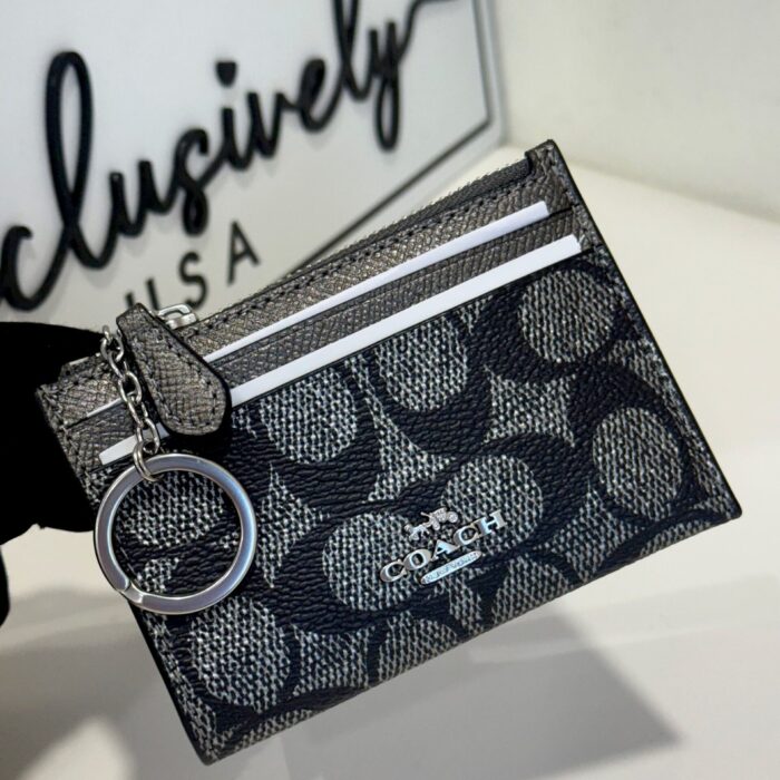 Coach Mini Skinny ID Case In Signature Gunmetal Multi