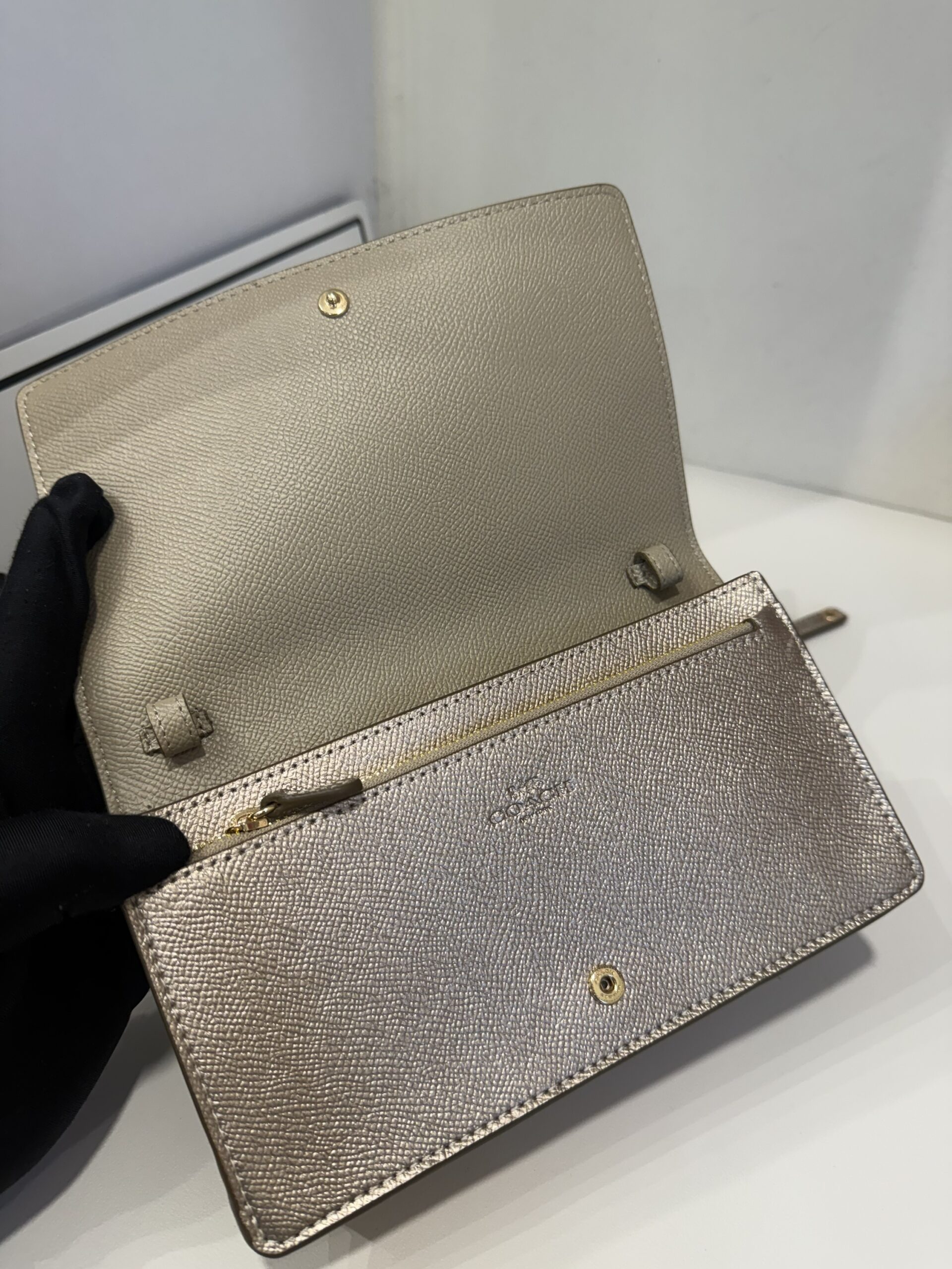 Coach Anna Foldover Clutch Crossbody Bag in Signature Champagne Multi - Image 3