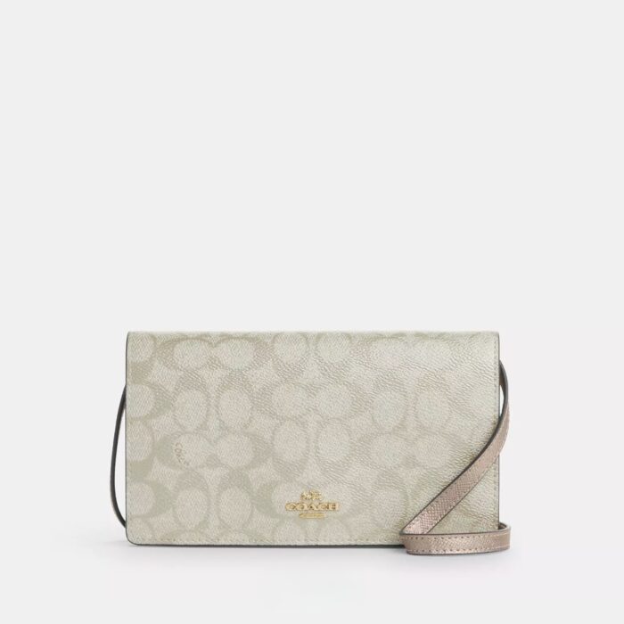 Coach Anna Foldover Clutch Crossbody Bag in Signature Champagne Multi