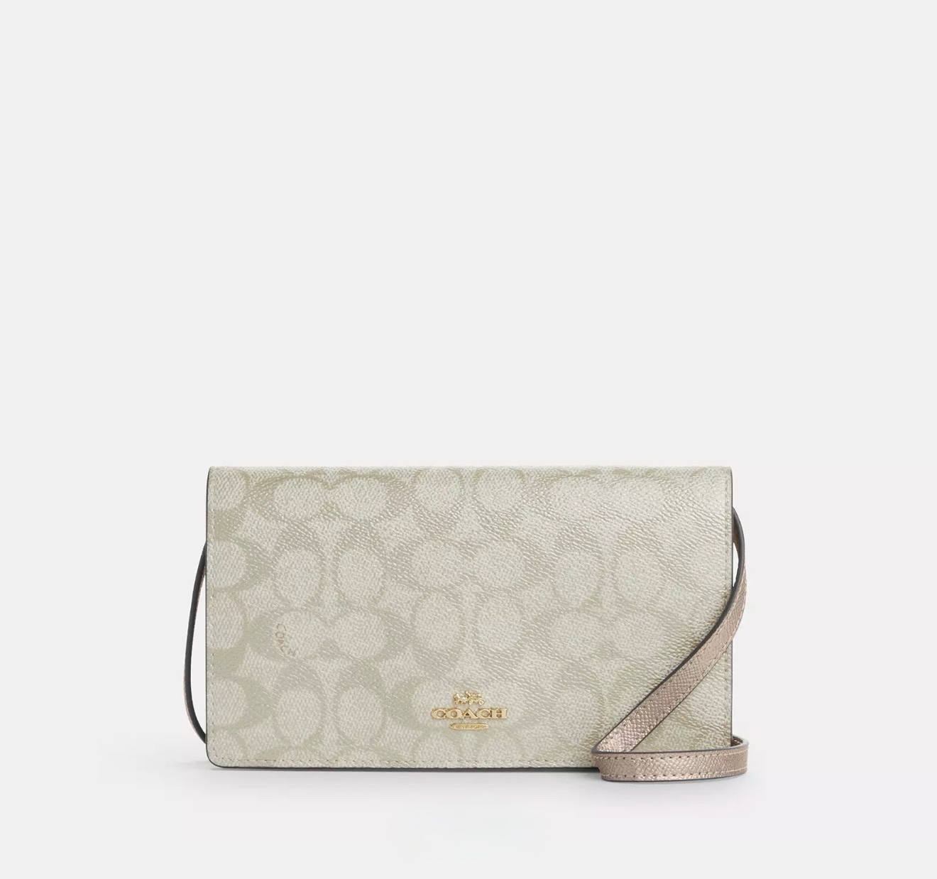 Coach Anna Foldover Clutch Crossbody Bag in Signature Champagne Multi