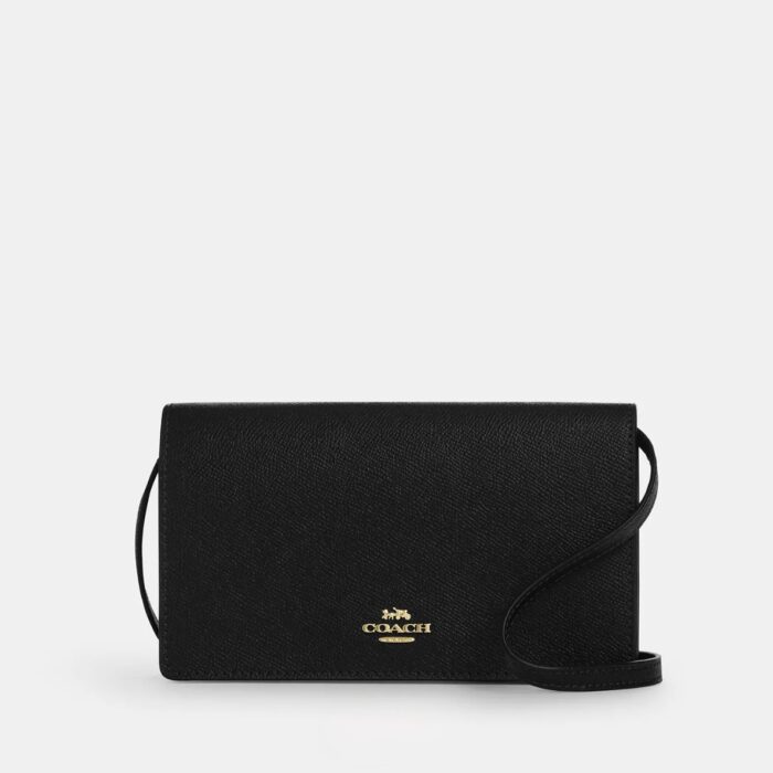 Coach Anna Foldover Clutch Crossbody Bag in Black