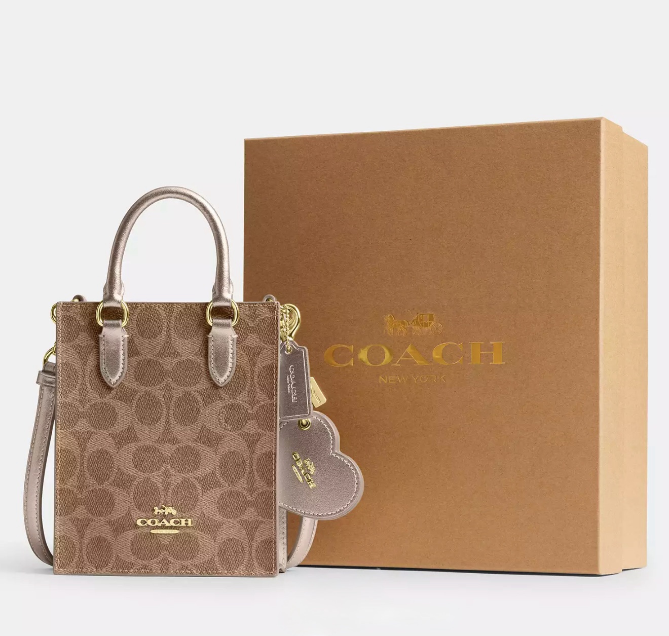 Coach Boxed Mini Tote Bag And Mirror Bag Charm Set in Signature