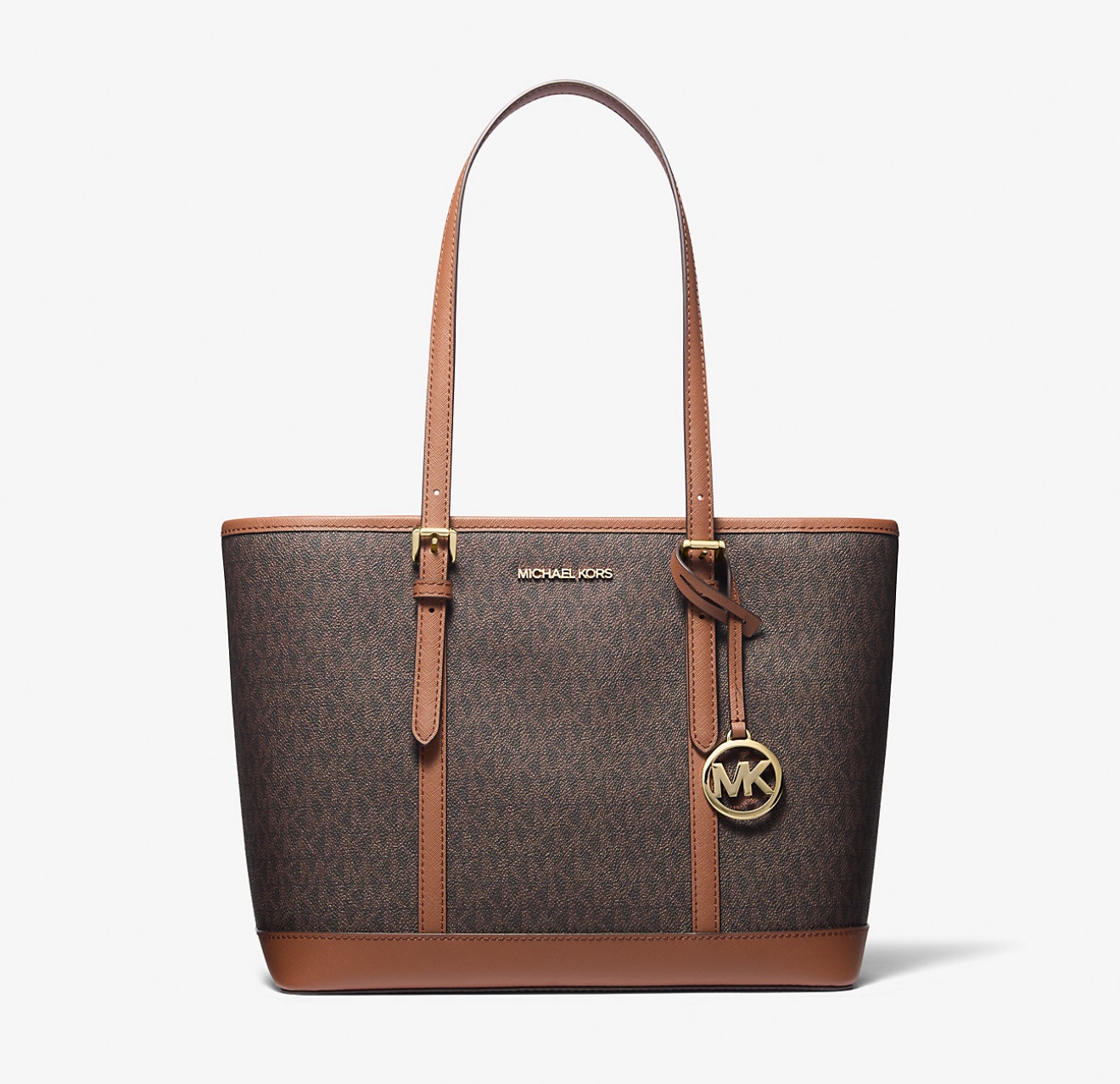 Michael Kors Jet Set Travel Small Top Zip Tote Bag in Signature Brown