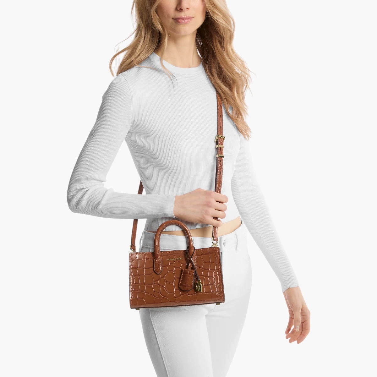 Michael Kors Scarlett XS Crocodile Embossed Crossbody in Chestnut (Retail Collection) - Image 2