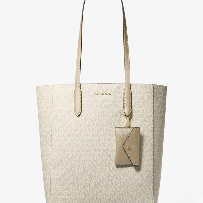 Michael Kors Vincent Large Signature Logo Tote Bag With Coin Pouch in Pale Gold