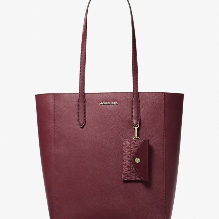Michael Kors Vincent Large Saffiano Leather Tote Bag With Card Case in Oxblood