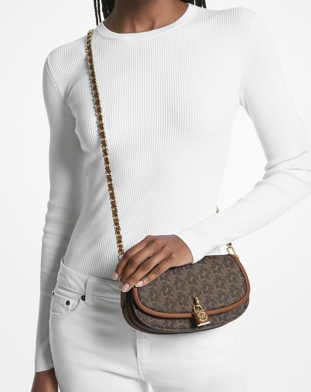 Michael Kors Mila Small Shoulder Bag in Signature Brown (Retail Collection) - Image 6