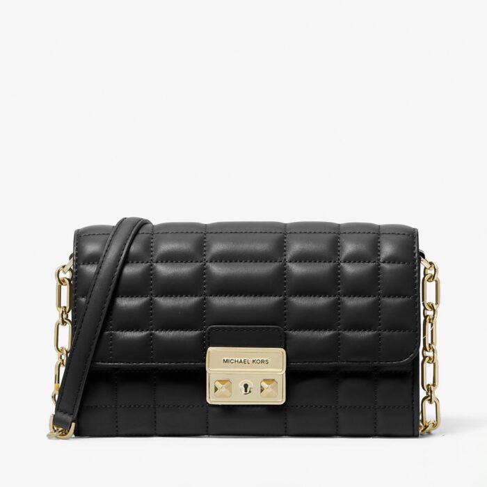 Michael Kors Tribeca Large Leather Convertible Crossbody Bag in Black (Retail Collection)