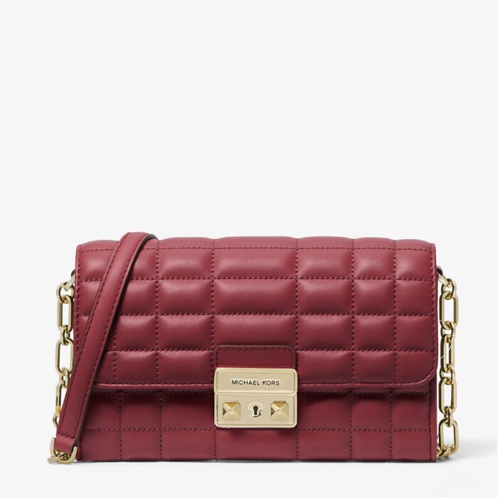 Michael Kors Tribeca Large Leather Convertible Crossbody Bag in Deep Red (Retail Collection)