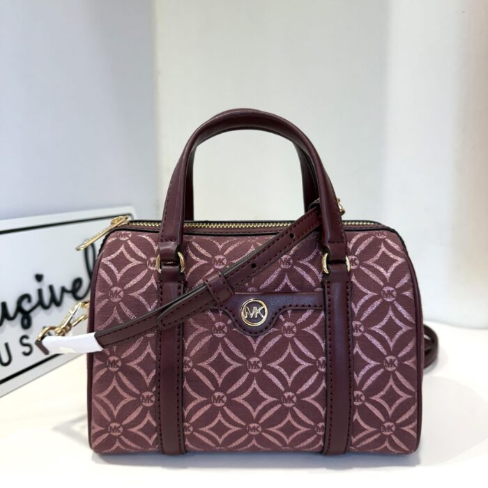 Michael Kors Small Metallic Logo Jacquard Duffle Crossbody Bag in Oxblood